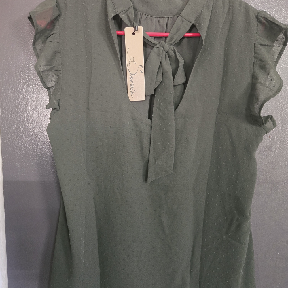 Sophisticated Olive Ruffle Sleeve Blouse